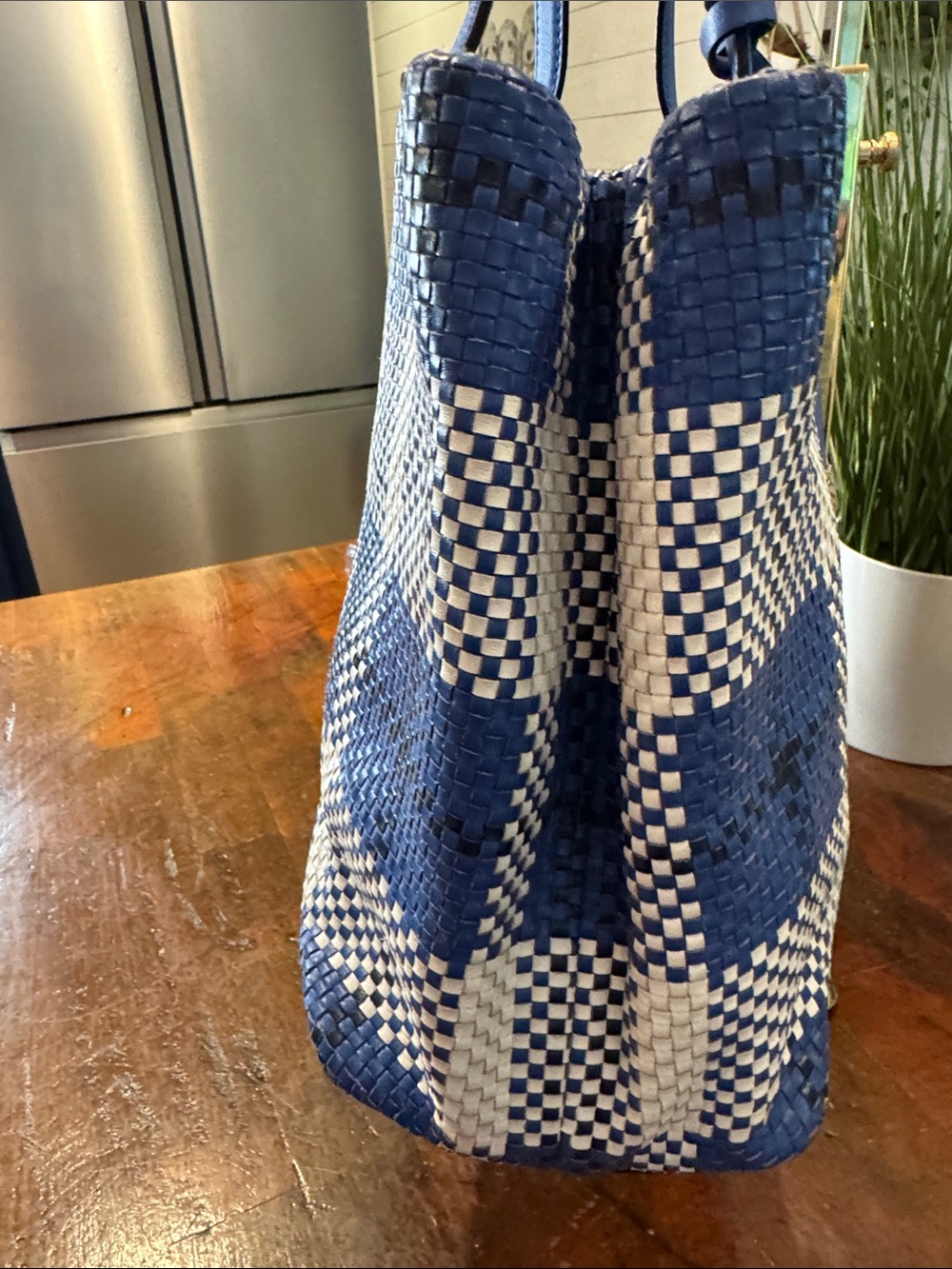 kate spade Blue and White Woven Plaid Tote - Picture 6 of 16
